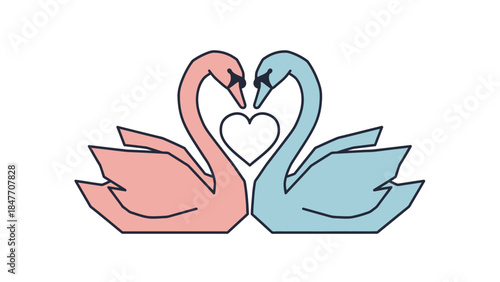 Minimalist Illustration of Two Swans Facing Each Other Creating a Heart Shape with Their Beaks