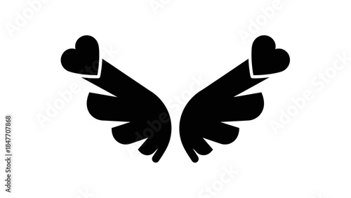 Minimalist Illustration of Wings with Hearts Expressing Love and Freedom