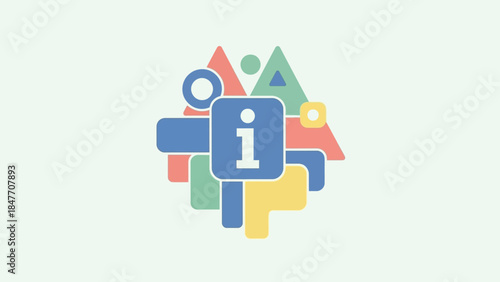 Minimalist informational icon composed of colorful geometric shapes on a light background