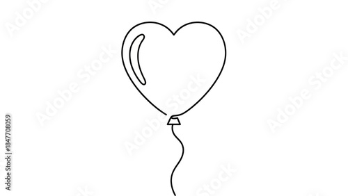 Minimalist Line Art Heart-Shaped Balloon Illustration with a Whimsical Charm