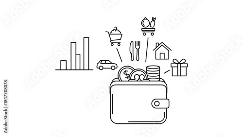 Minimalist line art illustrating financial management and everyday expenses