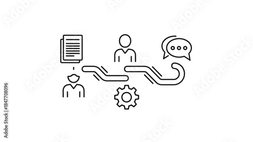 Minimalist line art illustration depicting communication and collaboration concepts in digital