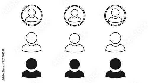 Set of nine user profile icons in outline and filled styles