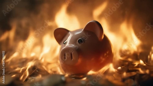 Glazed piggy bank burning hot amid scattered coins
