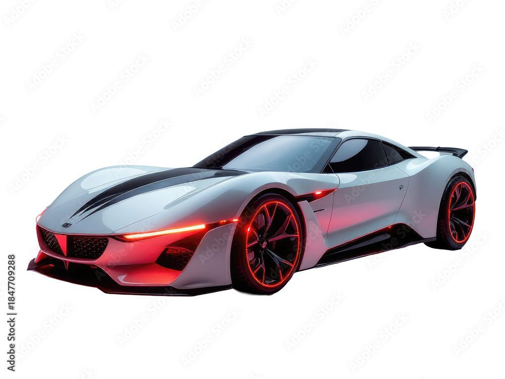 Naklejka premium A close-up of a white and red sports car on a white background.transparent background