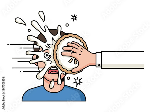 A person getting hit in the face with a pie in a comedic illustration
