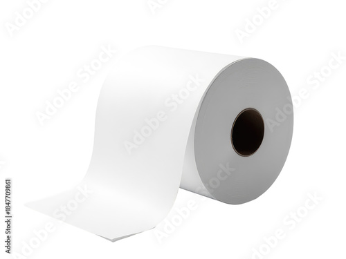A single roll of toilet paper against a white background, suitable for illustrating bathroom products or cleanliness concepts.transparent background