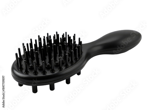 A black hair brush with numerous spikes ideal for styling and adding texture to hair.transparent background