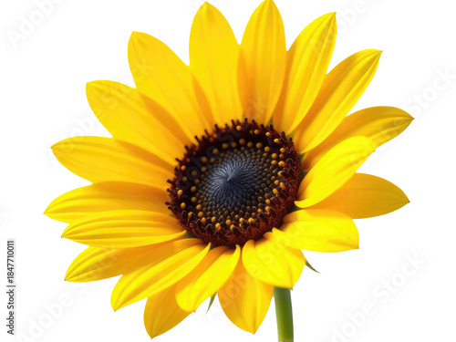 A single bright yellow sunflower with a dark center on a clean white background.transparent background