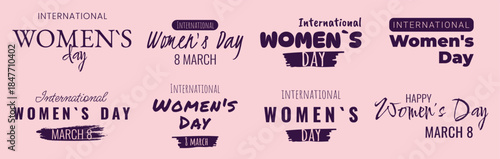 Set of Isolated Text International Women's Day on white background. Vector illustration.