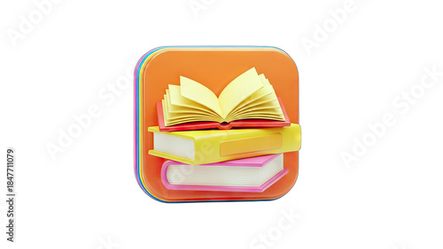 Colorful Stack of Books Icon on White Background