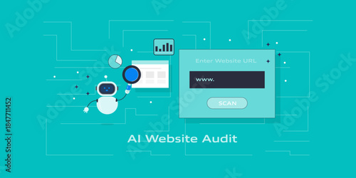 Dialogue box encourage site owners to enter and generate website audit report, using virtual AI scan analytics for scalable digital growth.