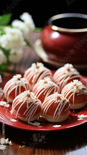 Delicate dessert plate with flower garnish