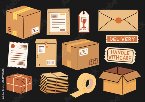 Logistics and Delivery Collection in Flat Hand-Drawn Style