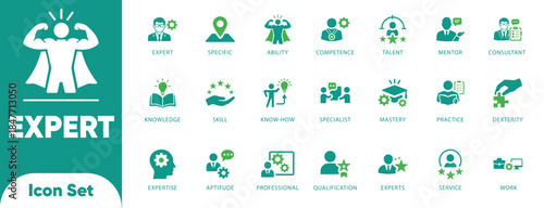 Expertise and skills vectors. Features mentor, talent, qualification, and consultant symbols. Ideal for HR coaching, resume apps, and consulting UI.