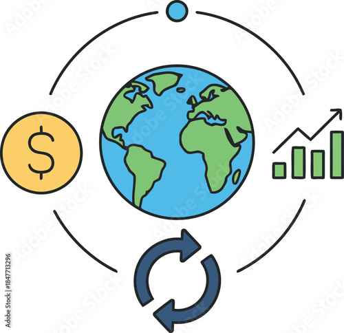 Depicting the interconnected global economic cycle with money exchange and sustainable financial growth