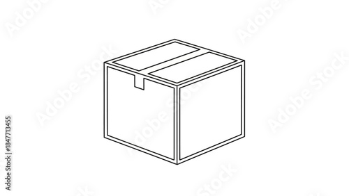 Minimalist Line Art Illustration of a Cardboard Shipping Box with Top Flap Open