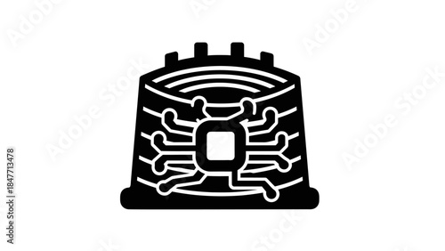 Minimalist Line Art Illustration of a CPU Cooler or Heatsink for Computer Components