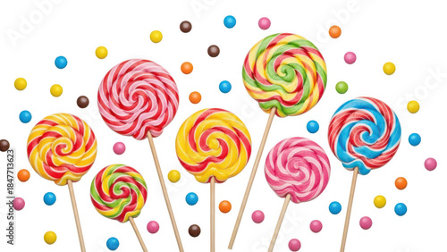 Colorful Lollipops on White Background