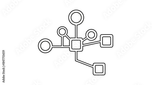 Minimalist Line Art Illustration of a Network Structure with Connected Nodes and Central Square