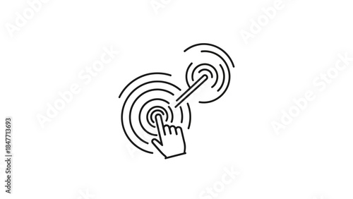 Minimalist Line Art Illustration of a Touch Screen Gesture with Radiating Concentric Circles for