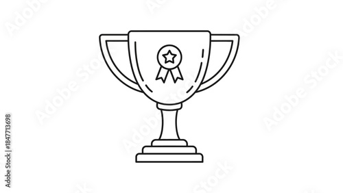 Minimalist Line Art Illustration of a Trophy Award with Ribbon and Star for Achievement Recognition