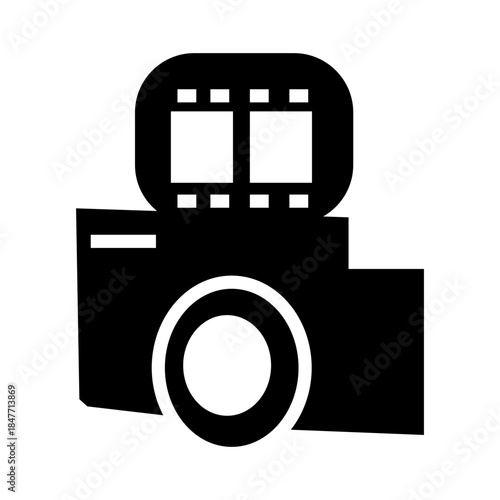 vintage camera glyph icon vector illustration