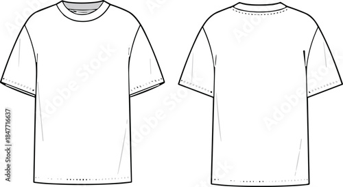 Blank t-shirt front and back view vector illustration for apparel mockup, fashion design, printing, branding, template, isolated white cotton clothing