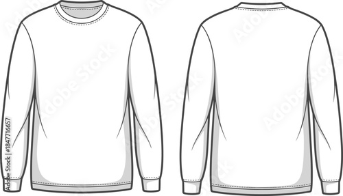 Long sleeve t shirt technical vector illustration front back view apparel fashion flat sketch template for men clothing design production