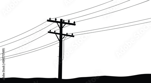 Electricity utility pole with transmission lines, power grid infrastructure, and energy distribution system vector illustration