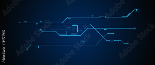  Vector AIsolated abstract digital AI chip or semiconductor with circuit board wires and electronics components.
