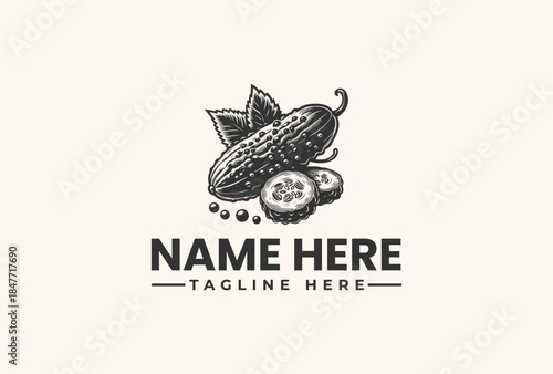 Black and white vector illustration of a logo featuring a sliced kiwi fruit with leaves and seeds on a clean white background.