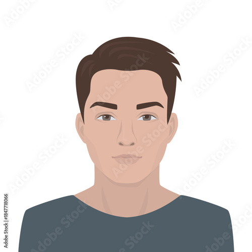 Young caucasian man avatar for social network. Front view of man portrait isolated on white background. Young adult, close up view, handsome male character.