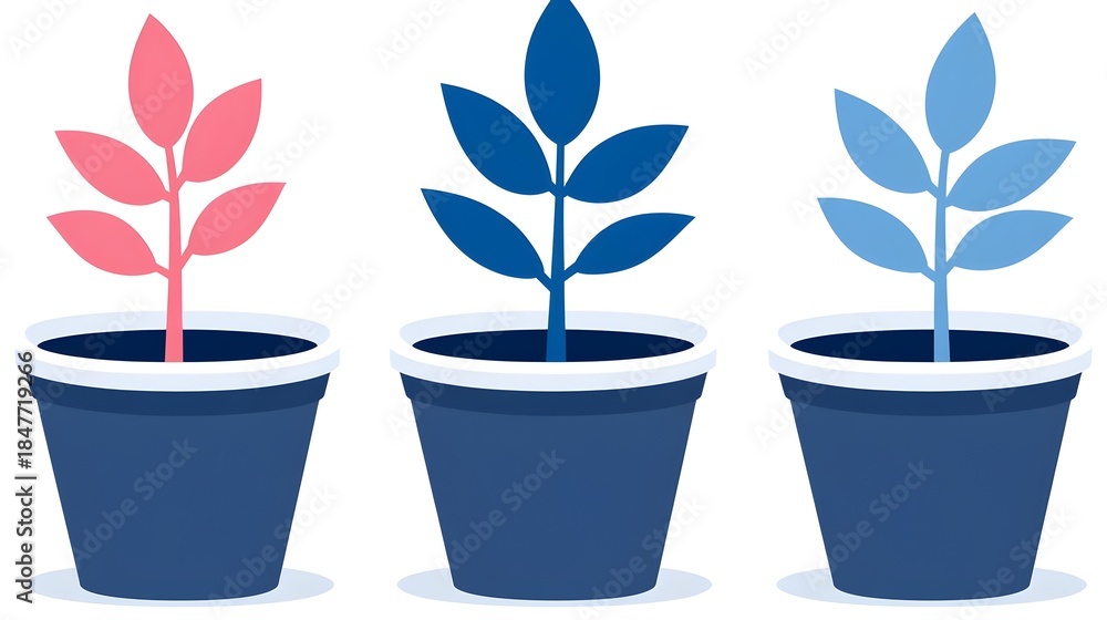 Fototapeta premium Growing colorful plants in pots indoor garden graphic design modern aesthetic