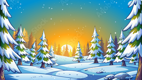 Forest, winter, snow, pine needles, fir trees, sunset, sunrise, Christmas, pastel, sun, New Year, Christian traditions, peace, well-being, family, morality, purity, freshness