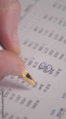 Caucasian Tax Preparer Circling Totals On Printed Tax Return With Precise Pen Strokes, Closeup Of Hand Highlighting Deductions And Figures, Tense Yet Professional Tax Season Atmosphere