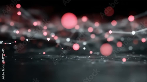 Shallow network of glowing red nodes on dark plane