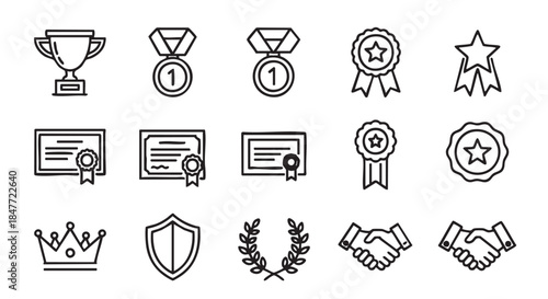 Outline Icon Set for Success Victory and Achievement Concepts and Symbols