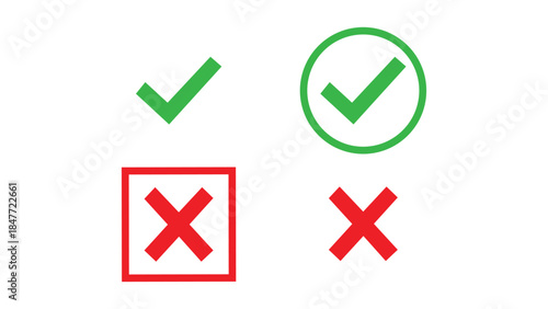 Check-mark Icon and Cancel Tick Mark Sign and Symbol, Beautiful Solid Green and Red Color. 