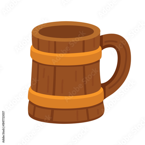 Traditional wooden beer tankard with handle, Irish pub style Saint Patrick vector clipart.