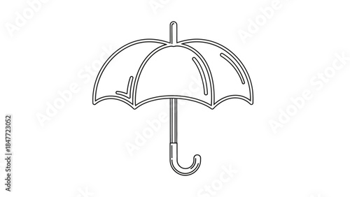 Minimalist Line Art Illustration of an Open Umbrella with Curved Handle in Black and White