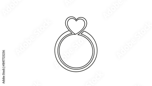 Minimalist Line Art of Circular Ring with Heart-Shaped Top Emphasizing Love and Bonding Symbols