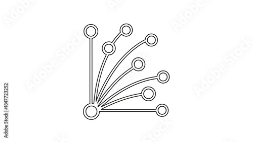 Minimalist line art of interconnected nodes expanding in a fan-like pattern visually representing
