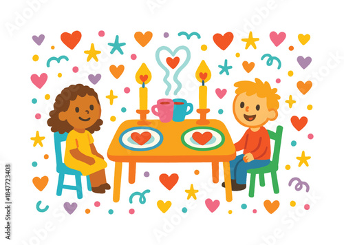 Love and family flat icon set. featuring couple, dinner, heart, candle, and coffee symbols