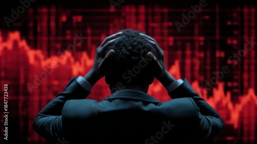 Silhouette investor grasps head as market collapse