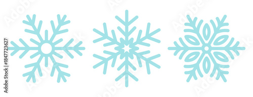 Set of cute fluffy symmetric snowflakes isolated on a transparent background. Cartoon decorative elements. Editable stroke. Ideal for Christmas, New Year, and winter designs. PNG. Vector illustration