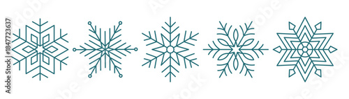 Set of cute symmetric snowflakes. Great collection of various snowflakes, isolated on a transparent background. Editable stroke. Vector decorative elements for Christmas, New Year and winter designs
