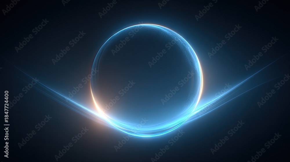 Obraz premium Abstract glowing sphere with dynamic light trails on dark background