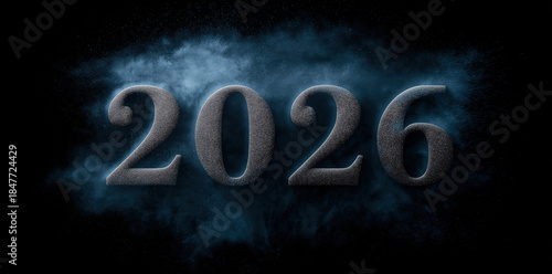 2026 Year Number with Blue Smoke and Dark Background Visual Effect