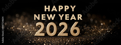 Festive New Year Celebration 2026 with Golden Text and Sparkle Effects